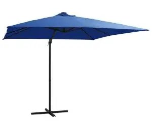 vidaXL Umbrelă consolă cu LED, stâlp din oțel albastru azur 250x250 cm