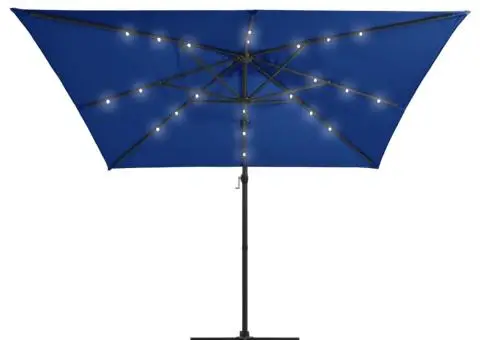 Umbrelă consolă cu LED, stâlp din oțel albastru azur 250x250 cm - 3/5