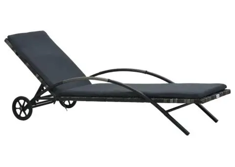 Șezlong cu pernă & roți, antracit, poliratan - 1/5