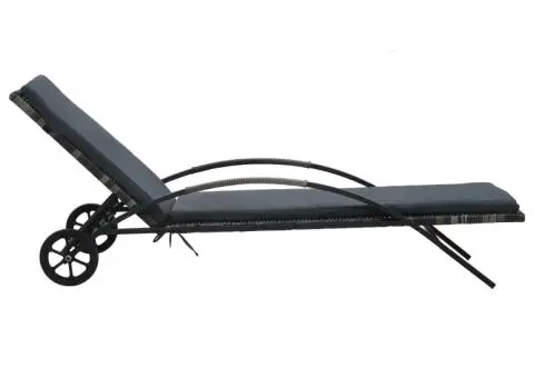 Șezlong cu pernă & roți, antracit, poliratan - 2/5
