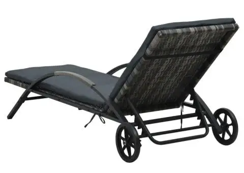 Șezlong cu pernă & roți, antracit, poliratan - 4/5