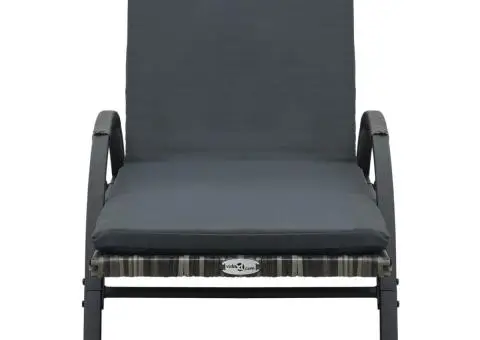 Șezlong cu pernă & roți, antracit, poliratan - 5/5