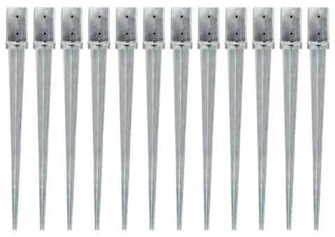 Țăruși de sol, 12 buc., argintiu, 8x8x91 cm, oțel galvanizat - 1/5