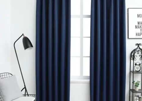 Draperii opace cu cârlige, 2 buc., albastru, 140 x 245 cm - 1/5