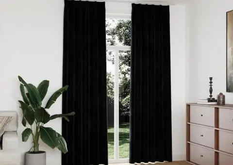 Draperii opace cu cârlige, 2 buc., negru, 140x245 cm, catifea - 1/5