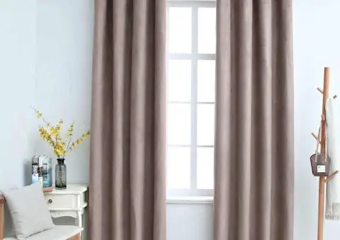 Draperii opace cu inele metalice, 2 buc., gri taupe, 140x225 cm - 1/5