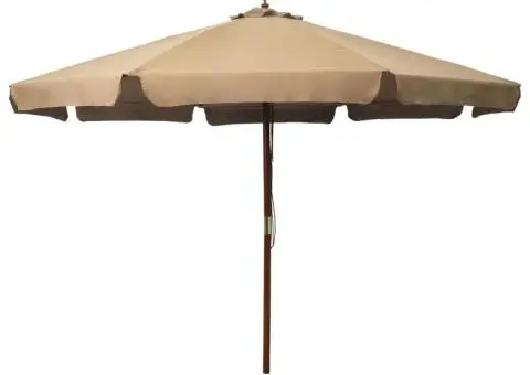 Umbrelă de soare de exterior, stâlp din lemn, gri taupe, 330 cm - 1/5