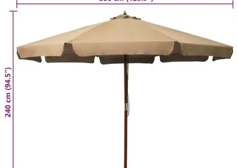 Umbrelă de soare de exterior, stâlp din lemn, gri taupe, 330 cm - 5/5