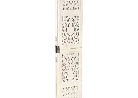 Paravan cameră sculptat manual 3 panouri alb 120x165 cm mango - 2/5