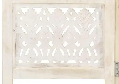 Paravan cameră sculptat manual 3 panouri alb 120x165 cm mango - 5/5
