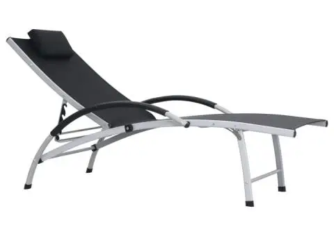 Șezlong, negru, aluminiu și textilenă - 1/5