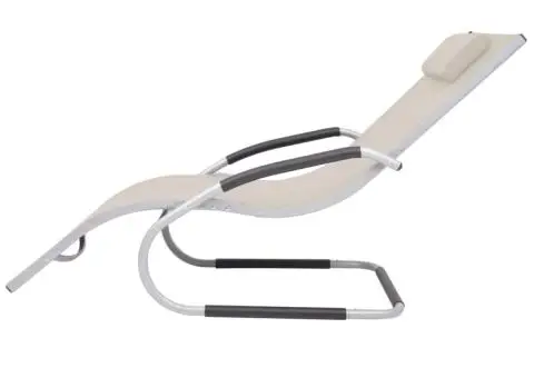 Șezlong cu pernă, crem, aluminiu și textilenă - 3/5