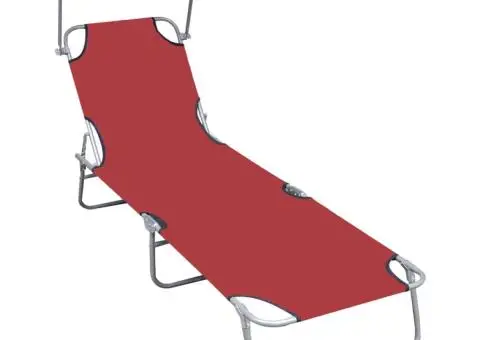 Șezlong pliabil cu copertină, roșu, aluminiu - 1/5