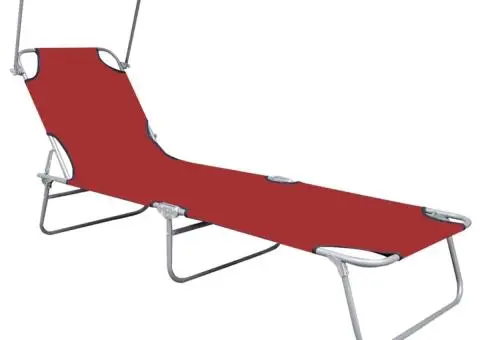 Șezlong pliabil cu copertină, roșu, aluminiu - 2/5