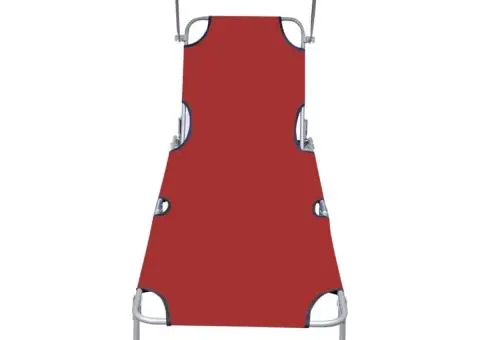 Șezlong pliabil cu copertină, roșu, aluminiu - 3/5