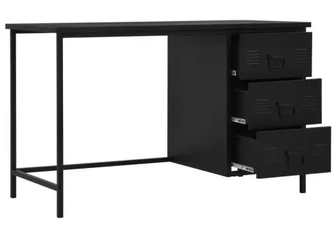Birou cu sertare, negru, 120 x 55 x 75 cm, oțel, industrial - 2/5