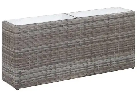 Strat înălțat de grădină cu 2 ghivece, gri, 90x20x40, poliratan - 1/5