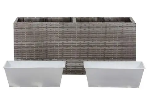 Strat înălțat de grădină cu 2 ghivece, gri, 90x20x40, poliratan - 4/5