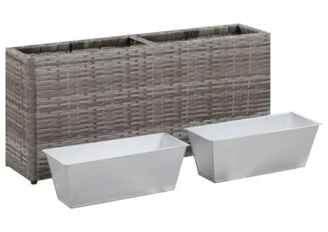 Strat înălțat de grădină cu 2 ghivece, gri, 90x20x40, poliratan - 5/5