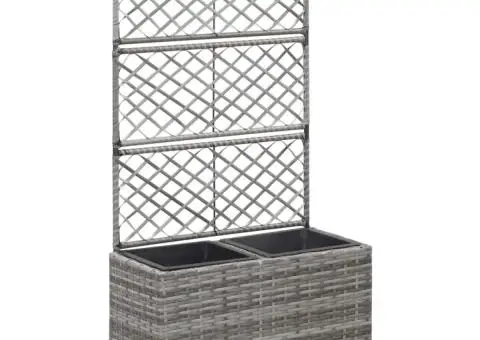 Strat înălțat spalier 2 ghivece, gri, 58x30x107 cm, poliratan - 1/5