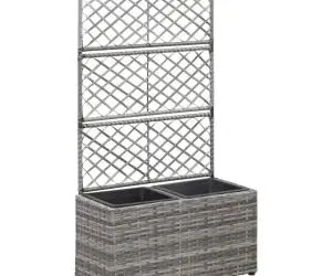 vidaXL Strat înălțat spalier 2 ghivece, gri, 58x30x107 cm, poliratan