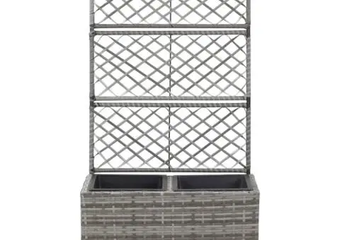 Strat înălțat spalier 2 ghivece, gri, 58x30x107 cm, poliratan - 2/5