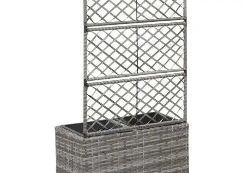 Strat înălțat spalier 2 ghivece, gri, 58x30x107 cm, poliratan - 3/5