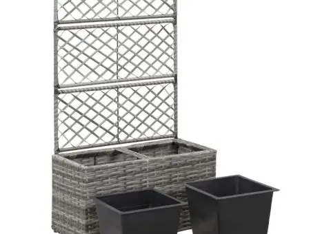 Strat înălțat spalier 2 ghivece, gri, 58x30x107 cm, poliratan - 4/5