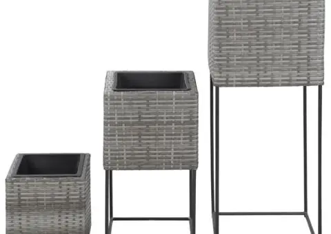 Jardiniere de grădină înalte, 3 buc., gri, poliratan - 2/5