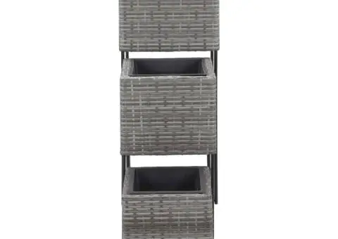 Jardiniere de grădină înalte, 3 buc., gri, poliratan - 3/5