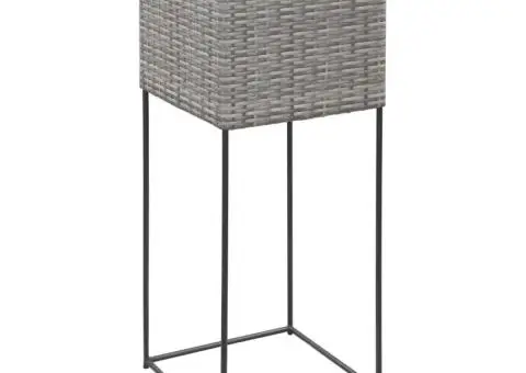 Jardiniere de grădină înalte, 3 buc., gri, poliratan - 5/5