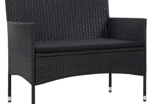 Set mobilier de grădină cu perne, 4 piese, negru, poliratan - 2/5