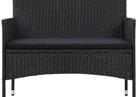 Set mobilier de grădină cu perne, 4 piese, negru, poliratan - 3/5