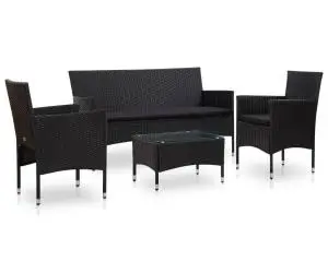vidaXL Set mobilier de grădină cu perne, 4 piese, negru, poliratan
