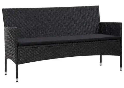 Set mobilier de grădină cu perne, 4 piese, negru, poliratan - 2/5