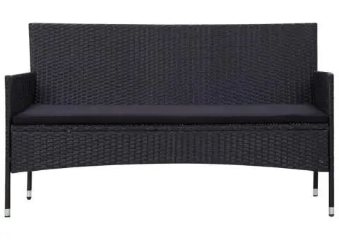 Set mobilier de grădină cu perne, 4 piese, negru, poliratan - 3/5