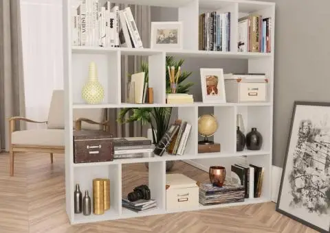 Separator cameră/Bibliotecă, alb, 110x24x110 cm, PAL - 1/5