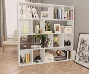 vidaXL Separator cameră/Bibliotecă, alb, 110x24x110 cm, PAL