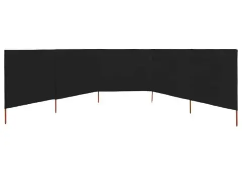 Paravan anti-vânt cu 5 panouri, negru, 600 x 160 cm, textil - 3/5