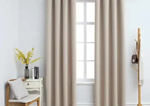 Draperii opace cu inele metalice, 2 buc., bej, 140 x 175 cm - 1/5