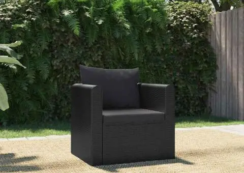 Fotoliu cu perne, negru, poliratan - 1/5