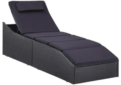 Șezlong cu pernă, negru, poliratan - 1/5