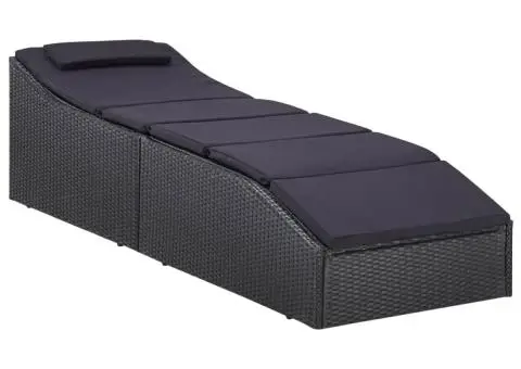 Șezlong cu pernă, negru, poliratan - 2/5