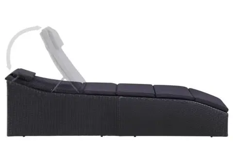 Șezlong cu pernă, negru, poliratan - 3/5