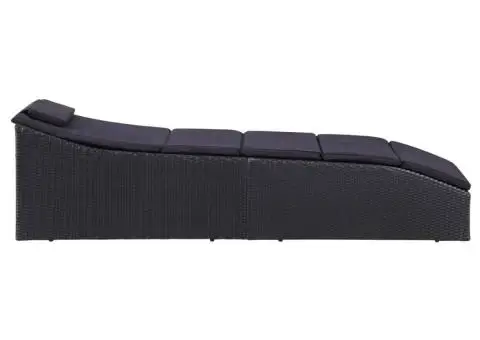 Șezlong cu pernă, negru, poliratan - 5/5