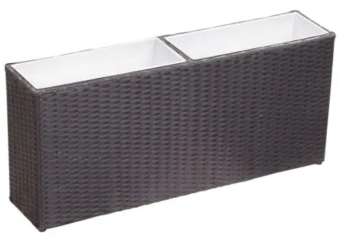 Strat înălțat de grădină 2 ghivece negru 90x20x40 cm poliratan - 1/5