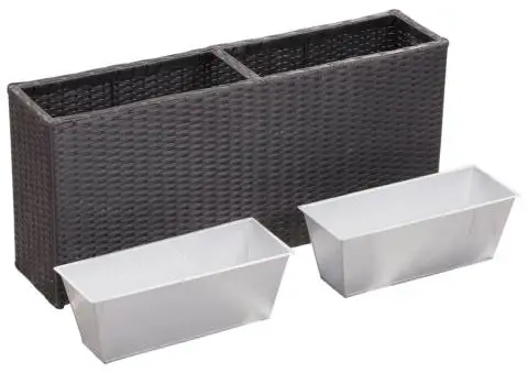 Strat înălțat de grădină 2 ghivece negru 90x20x40 cm poliratan - 5/5