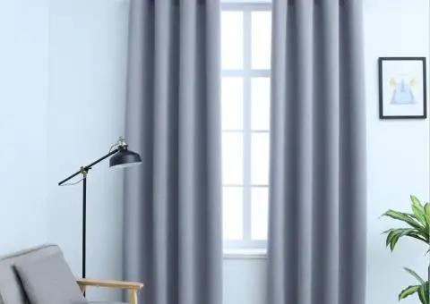 Draperii opace cu inele metalice, 2 buc., gri, 140 x 245 cm - 1/5