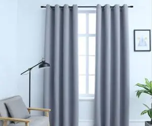 vidaXL Draperii opace cu inele metalice, 2 buc., gri, 140 x 245 cm