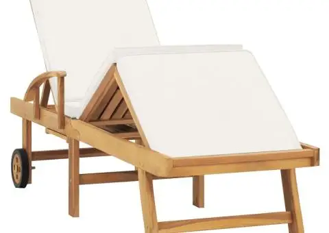 Șezlong cu pernă, crem, lemn masiv de tec - 2/5